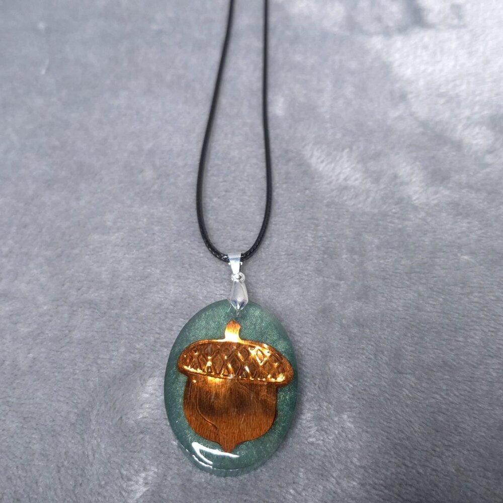 Handmade Resin Acorn Pendant Necklace Black Cord Nature-Inspired Jewelry